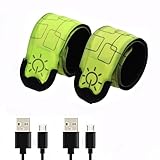Vantone LED Safety Wristband Lights-2 Pack Rechargeable High Visibility Luminous Band Night Running Light Glow Bracelets Reflective Gear Set for Night Cycling Walking Jogging Fishing Camping (Green)