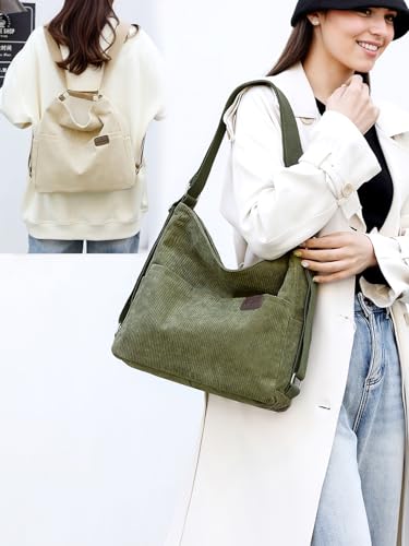 Image of Corduroy Tote Bag for Women Convertible Backpack Purse Crossbody Hobo Handbags for Women College Work Travel