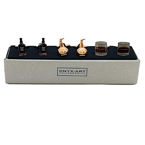 Onyx Art Whisky Still Set 3 Cufflinks Whiskey Single Malt Tumbler in Cufflink Gift Box CKS037