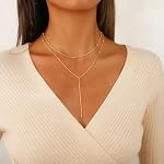 Coshilta Collier d'or pour les femmes, 14K Collier long en or Dainty Collier pendentif en forme de Y Collier minimaliste Drop Colliers en couches Bijoux en or pour femmes Cadeau
