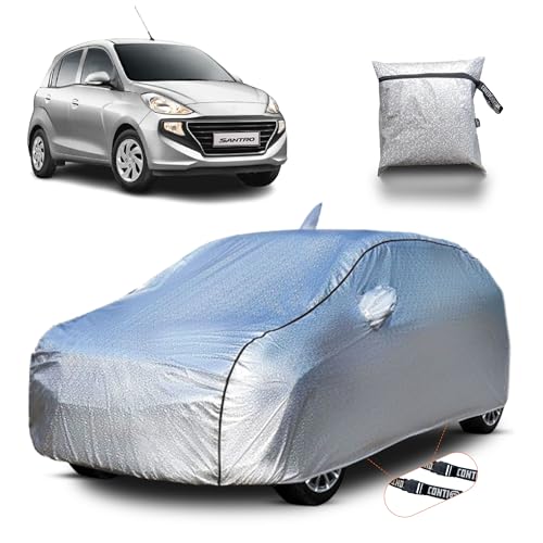 Image of Continental [SilverGuard] Dual Belts Extra Protection Hyundai Santro Car Cover (2018-2026) with Antenna Pocket,Build with Triple Stitched,Waterproof & Dustproof Car Cover for Santro (Metallic Silver).