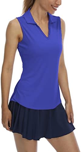 LastFor1 Women's Sleeveless Polo Golf Shirts Quick Dry 50+ UV Protection V-Neck with Collar Lightweight Tennis Tank Tops Periwinkle Blue XXL
