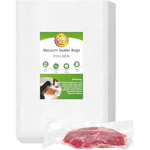 Moretoes 200pcs Vacuum Sealer Bags, Food Saver Bags Quart 8" x 12", BPA Free, Pre-cut Commercial Grade Vac Bags for Food Storage, Meal Prep or Sous Vide Cover