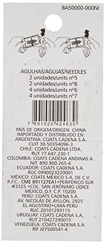 Agulha de Mao com 12 Unidades Cartela com 1 Unidade, Coats Corrente, Ba50/000, Multicor