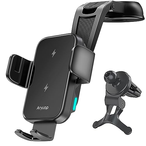 Fast Wireless Car Charger Mount - Auto Alignment Clamping Dashboard Windshield Wireless Charging Car Holder for iPhone16/15/14/13/12/Pro Max/Samsung Galaxy (Dual Coil)
