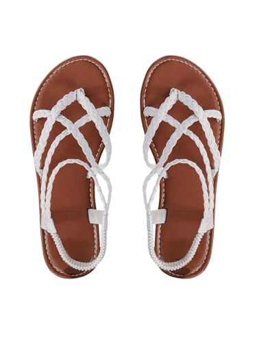 GORGLITTER Women's Braided Ankle Strap Flat Sandals Dressy Thong Strappy Comfy Sandals 2025 - Main Image