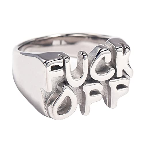 INRENG Stainless Steel Cool Statement Signet Ring Fuck Off Middle Finger Hip Hop Punk Biker Rings for Men Women Silver Size 7