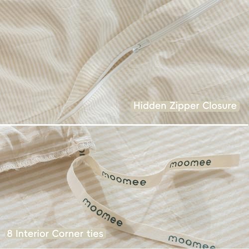Image of MooMee Striped Duvet Cover Set 100% Washed Cotton Linen Like Twin | Relaxed Linen-like Texture. Soft, Breathable & Long-lasting Comfort. Lightweight. Hidden Zipper with 8 Interior Corner Ties