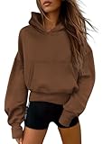 PRETTYGARDEN Women's 2026 Fall Hooded Sweatshirts Long Sleeve Half Zip Cropped Hoodies Pullover Winter Fashion Clothes (Style 2-Brown,Small)