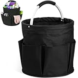 Faltbare Putzmittel Organizer mit Griff & 6 Fächern, Universal Werkzeugkorb Aufbewahrung Reinigungstasche 28 × 28cm, Tragbar Freistehend Reinigungs-Caddy für Innenbereich Garten Badezimmer (Schwarz)
