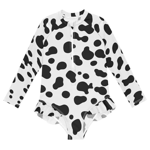 Image of CaTaKu Girls Rash Guard Swimsuit Long Sleeve One Piece Bathing Suit UPF 50+ Toddler Kids Zipper Ruffle Swimwear 3-12Y