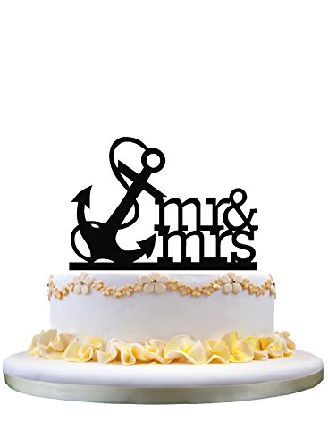 Mr & Mrs Nautical Anchor Birthday Party Elegant Cake Decoration Topper