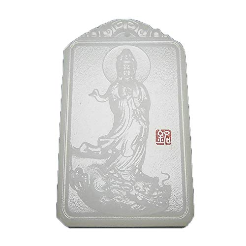 Jade blanc naturel de Guanyin en collier bodhisattva zen pour le yoga