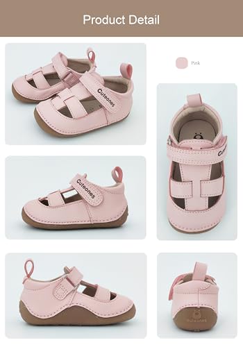 Baby Sandals, Microfiber Leather, Hook and Loop Closure, White and Pink2