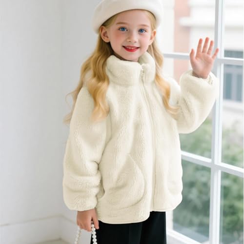 Girls Fleece Jacket Fall Winter Sherpa Full Zip Fuzzy Coat Outwear Pockets Trendy Fluffy School Sweaters 1-11years2