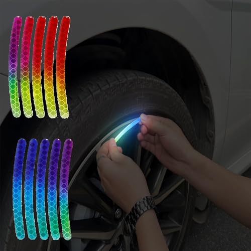 Image of Car Tyre Rim Reflective Stickers for Cars & Bikes, Night Visibility Warning Wheel Trim Safety Reflector Strips Waterproof Night Visibility Self Adhesive Universal Fit (Pack of 20, Multi)