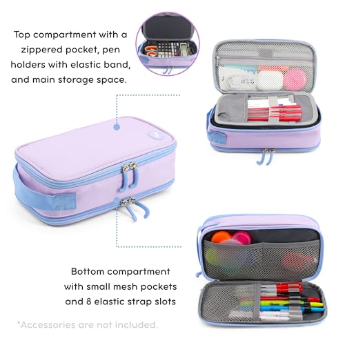 J World New York Doodle Large Capacity Pencil Case. 2 Compartment Pouch Pen Bag for School Teen Girl Boy Women, Purple by J World New York - Used condition - Image 2