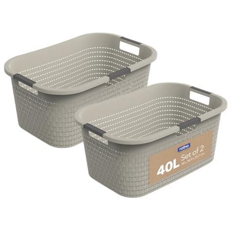 Rotho Country 2er-Set Wäschekorb 40l | Wäschebox in Rattan-Optik | mit Griffen leicht zu tragen | robust & langlebig | einfach zu reinigen & hygienisch | beige