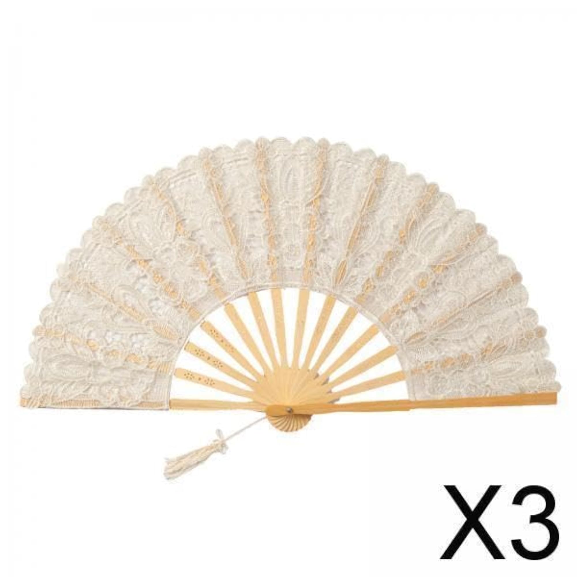 3x Chinese Foldable Fan Portable Dancing Props, Beige
