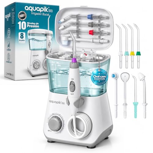 Irrigador Dental Aquapik100® Waterflosser 600 ml 10 Niveles 8 Boquillas Irrigador Dental Aquapik100® Waterflosser 600 ml 10 Niveles 8 Boquillas