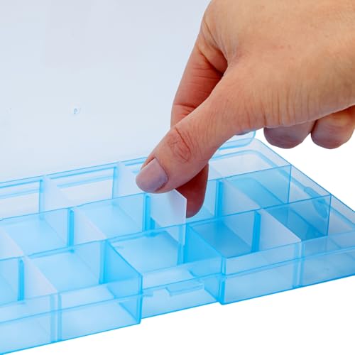 Image of Bright Creations Jewelry Organizer Box - Plastic Grid Compartment Box with Customizable Dividers & Label Stickers - Bead Storage & Craft Storage Organizer - 6-Pack, Clear & Blue, 7 x 4 x 1 in