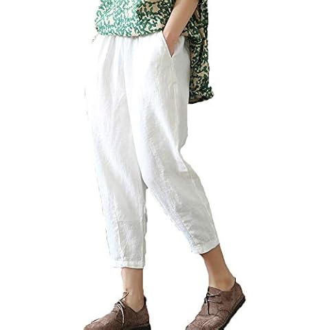 LaovanIn Women's Linen Cropped Pants Cover