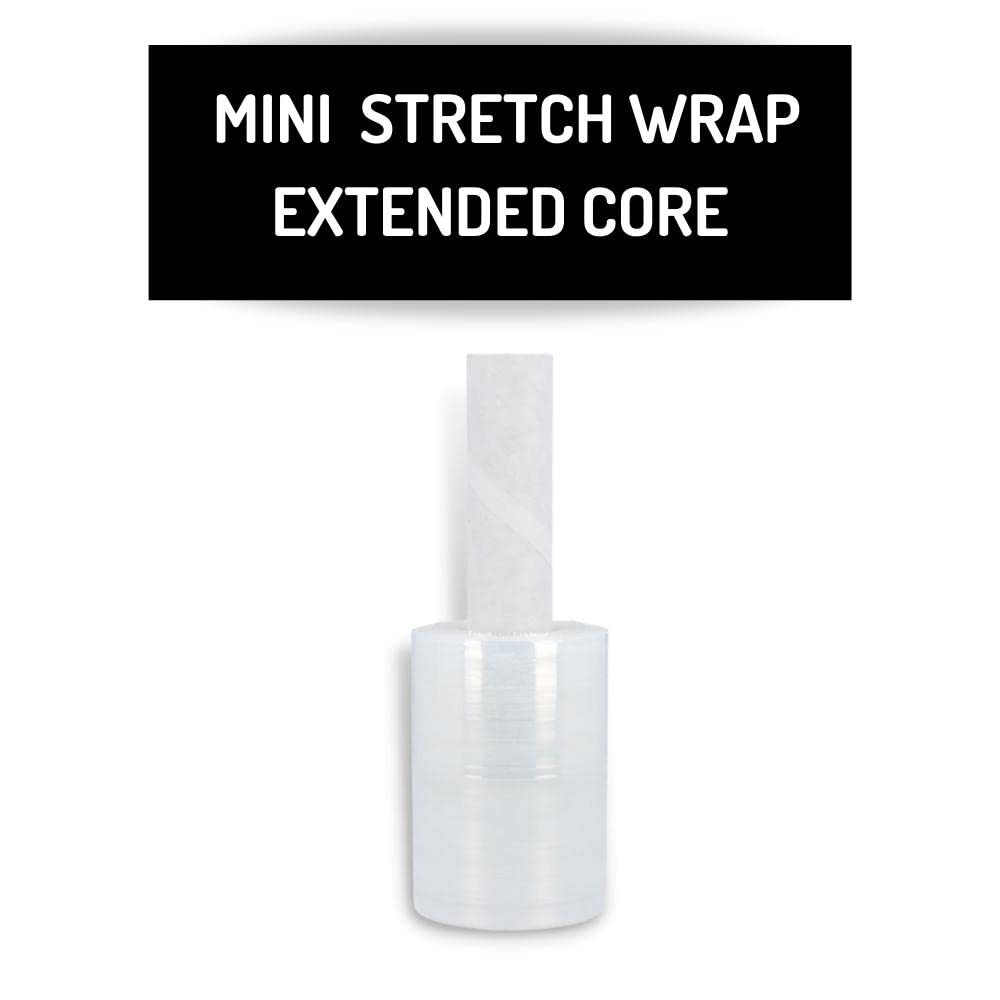 PSBM Mini Stretch Wrap with Extended Core Handles, 12 Rolls 4 Inch x 1000 Feet 80 Gauge Heavy Duty Clear Plastic Wrap Industrial Strength Shrink Film for Moving, Packing & Shipping