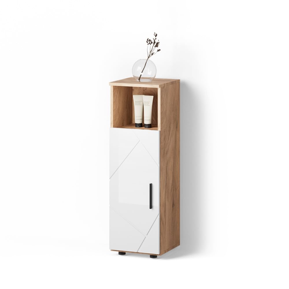 Livinity Armario Mediano Ronco Blanco Brillo Intenso/Roble Dorado 30x95 cm