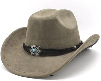 Classical Cowboy Hat for Women and Men Wide Brim Roll-Up Cowboys Cowgirls Hats Western Warm with Buckle Hat