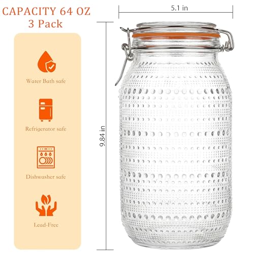 Image of WACOI 64 Oz Glass Mason Jars with Airtight Lids3 Pack, Half Gallon Wide Mouth Canning Jars with Clip Top Lids for Kitchen Storage Pickling Salad Jams Coffee Beans