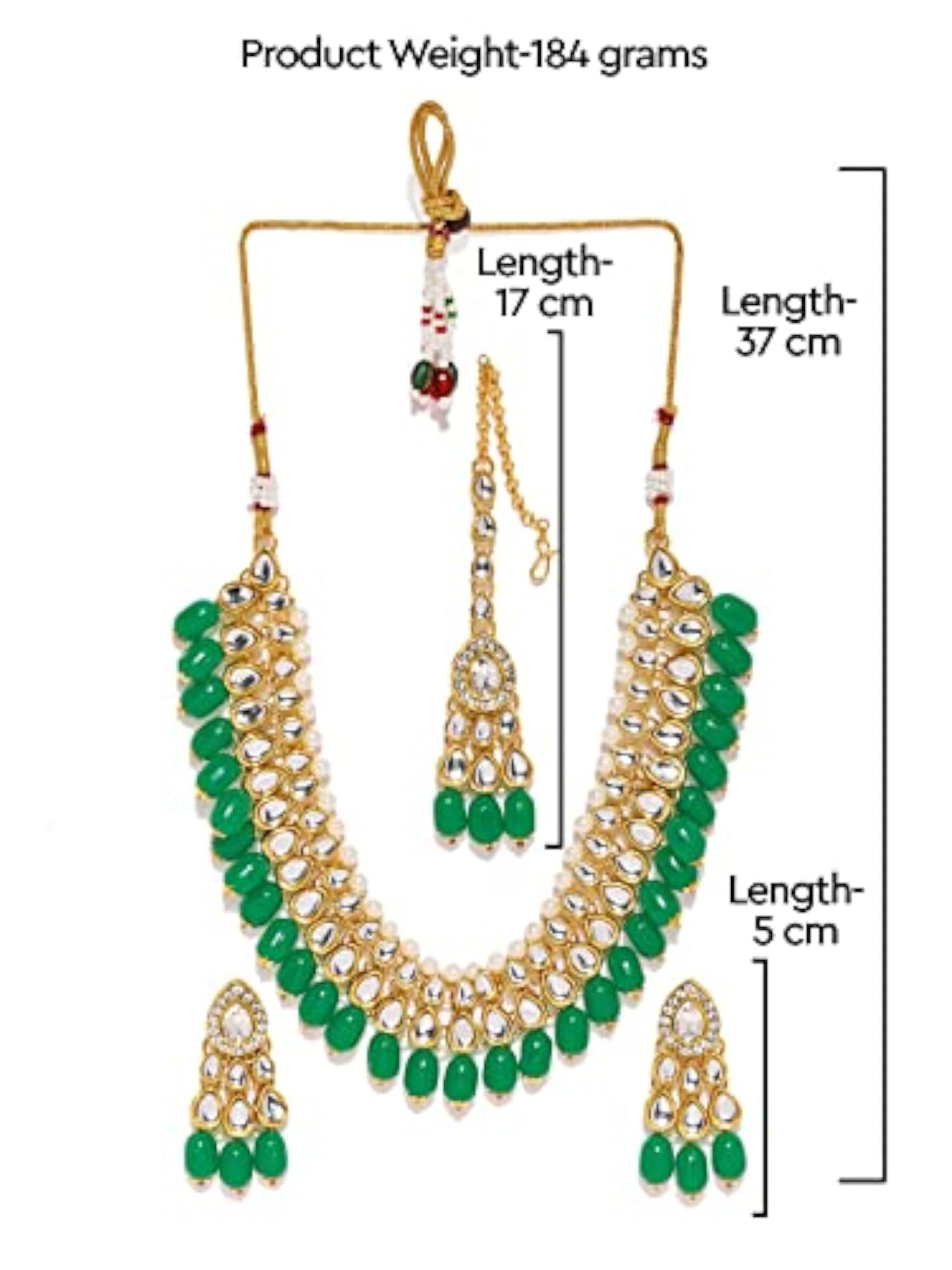 Women's Kundan & Dangling Green Beads Necklace Set