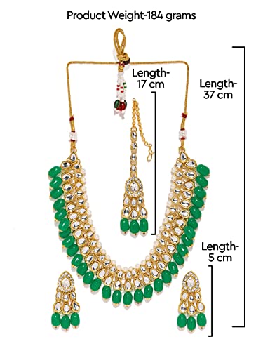 Women's Kundan & Dangling Green Beads Necklace Set