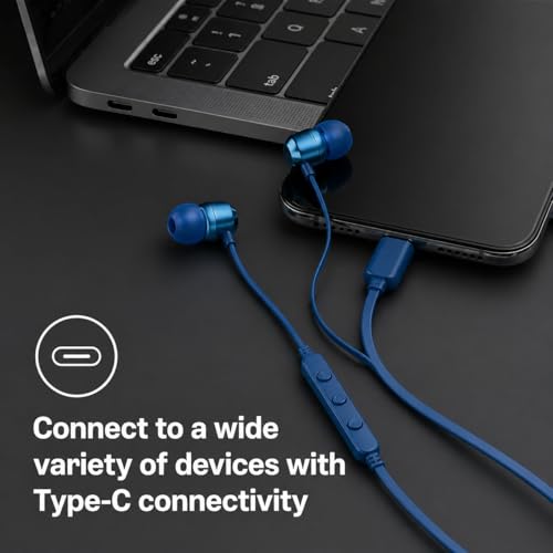 Image of Type C Wired Earphones for JBL Tun 310 C | High Fidelity Sound, Deep Bass, HD Calling Mic, Comfortable Fit, Strong Cable Compatible with All Type C Devices (Blue)