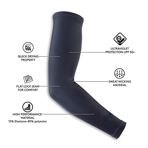 DIGITAL SHOPEE Gants de sport unisexes avec manches de bras, gants de sport pour protection contre les brûlures du soleil, protection contre le bronzage, protection SPF et anti-UV (petit tandard noir) – vue 2