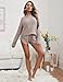 Ekouaer Womens Waffle Knit Pajama Sets Long Sleeve Top and Shorts Matching Lounge Set Sleepwear Loungewear Sweatsuit with Pockets A-Light Khaki Medium