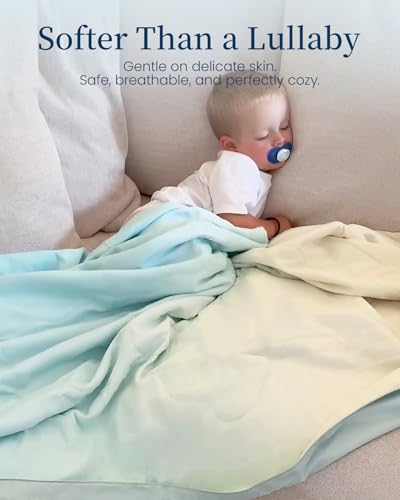 Image of THXSILK Mulberry Silk Throw Blanket, Ombre Gradient Design, 100% Natural Mulberry Silk Filling, Compact for Sofa Couch, Travel & Camping, Machine Washable Decorative Accent Piece(Mint Green, 50 inchx60 inch)