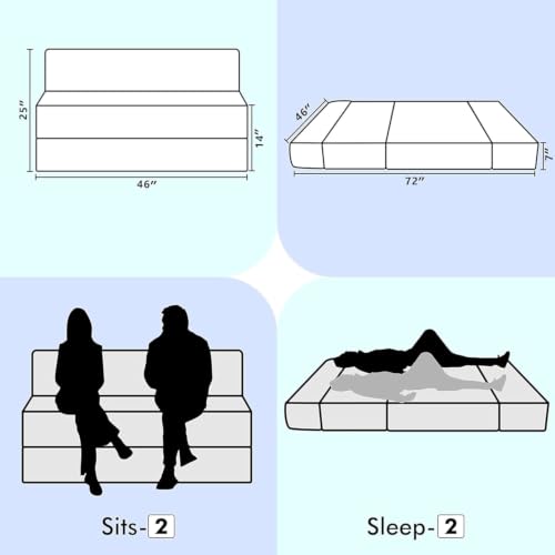 Image of Urban Decor Foldable Sofa Bed 4X6' Feet Perfect for Guest Jute Fabric 2 Seater Sofa Bed for Home & Office Space-Saving-Grey