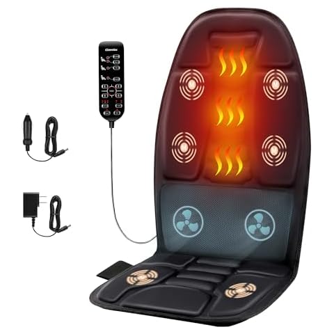 comrelax Back Massage Chair Pad, Deep Tissue Vibration Seat Massage Cushion, 2 Levels Cooling or Heat Back Massage for Muscle Fatigue Stress Relief Cover