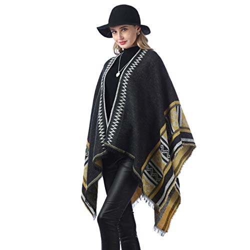 Women's Printed Shawl Wrap Scarf Fashionable Open Front Poncho Cape Oversized Pashmina Cardigan Knitted Coat for Winter