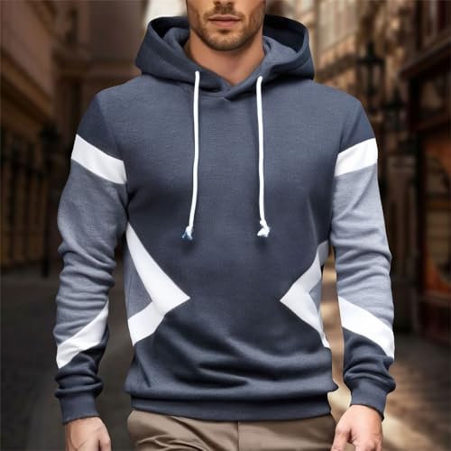 Sweatshirts for Men Trendy Color Block Hoodies Fleece Long Sleeve Hooded Pullover Casual Patchwork Tops with Pocket4