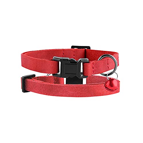 Murom Breakaway Cat Collar Leather Soft Adjustable Pet Kitten Collars With Bell Pink Brown Blue Green Red (Red) #TOP1