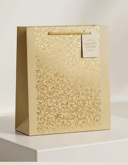 PaperAura Premium Decorative Gift Bag – Elegant Party Favor Bag, 8 x 3 x 9 Inches – Perfect for Birthdays, Weddings, Holidays & Special Occasions (Gold, Pack of 6, Design 2)-image-31