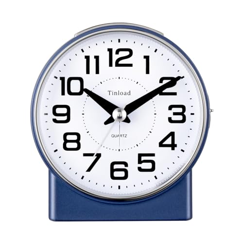 Image of Tinload 4.3 inch No Ticking Analog Alarm Clock,Silent Readable for Seniors,Easy to Set,Gradual Rise Alarm,Big Numbers,On /Off Switch on Side,Gentle Wake,Snooze,Lighted on Demand,Battery Operated,Blue