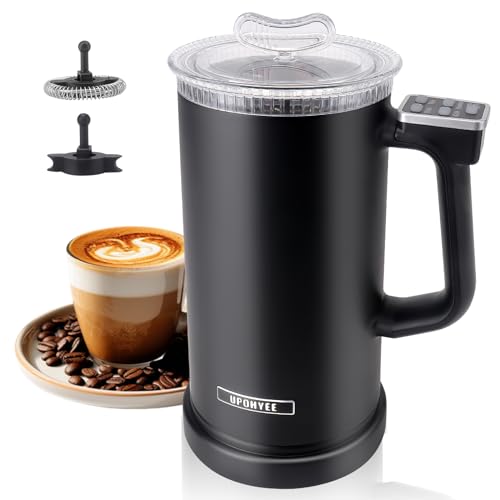 Espumador de Leche Electrico 500W 350ml Espumador Leche 4 en 1 Espesa/Fina/Fría/Calienta Leche para Café Latte Capuchino Chocolate
