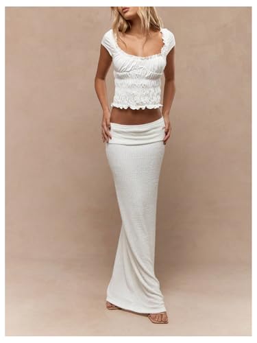 Milumia Women's Ribbed Knit Maxi Skirt Fold Over Floor Length Casual High Waist Long Skirts4