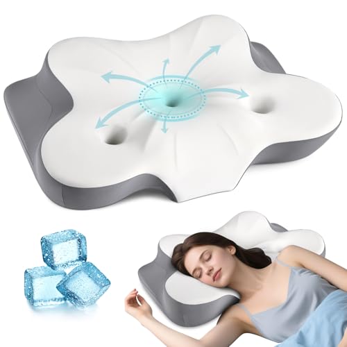 Cervical Neck Pillow for Pain Relief- Ergonomic Memory Foam Pillows for Sleeping, Dual Ear Relief Zone Contour Pillow, Neck Support Pillows for Side Back &Stomach Sleeper (White)
