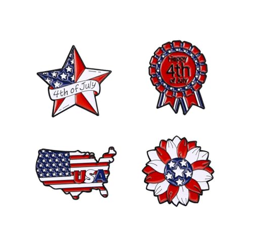 Image of 4th of July Enamel Brooches Set for Women Men USA American Flag Star Firework Patriotic Lapel Pins Red White Blue Waving for Veterans Independence Memorial Day Decor Gifts-4PCS