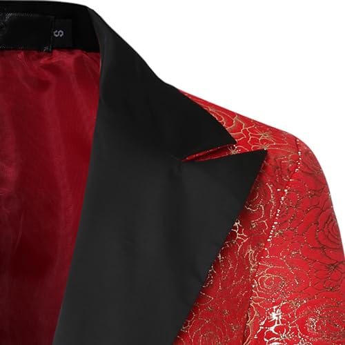 Zeiyignr Men's Shiny Sequins Blazer Floral Suit Jacket One Button Dress Coat Stylish Tuxedo for Party,Wedding,Banquet,Prom Red4