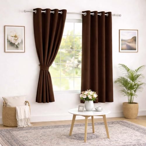 Image of Roseate 100% True Black Out Curtains (5 Feet /Set of 1) Solid Room Darkening Curtain & Thermal Insulated for Bedroom, Living Room (Dark Brown / 116x152 cm)