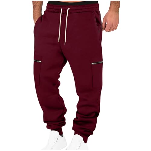 Cargo Sweatpants for Men,Fleece Lined Heavyweight Elastic Waist Pants Joggers Baggy Sweatpants with Zipper Pockets